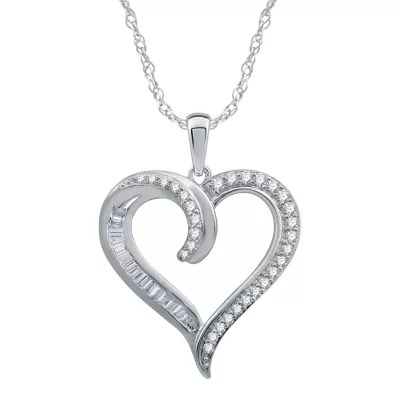 Womens 1/2 CT. T.W. Genuine Diamond 10K White Gold Heart Pendant