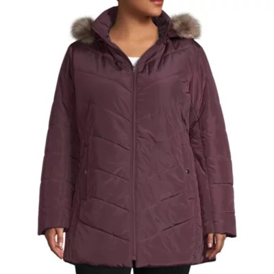 St. John's Bay Heavyweight Puffer JacketPlus, Color Bold Burgundy