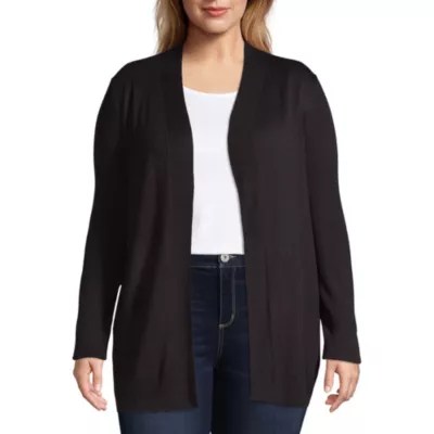 Liz Claiborne Ribbed Open CardiganPlus, Color Black JCPenney