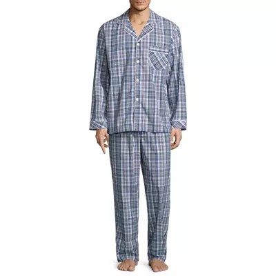 Stafford® Men's Broadcloth Woven Long Sleeve Pajama Set JCPenney