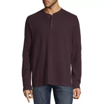 St. John's Bay Sueded Mens Long Sleeve Stretch Henley Shirt, Color