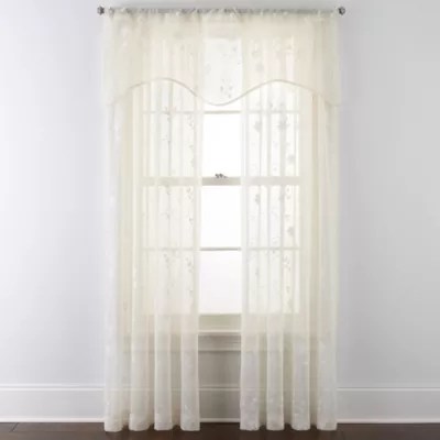 JCPenney Home Malta Sheer Rod Pocket Single Curtain Panel, Color Ivory