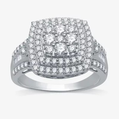 Womens 1 CT. T.W. Genuine White Diamond Sterling Silver Cocktail Ring