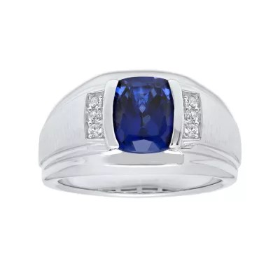 Mens Sterling Silver Lab Created Cushion Cut Blue Sapphire Ring JCPenney