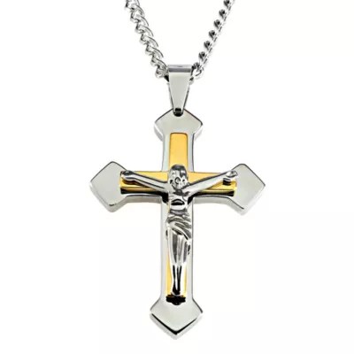 Mens TwoTone Stainless Steel Crucifix Pendant NecklaceJCPenney