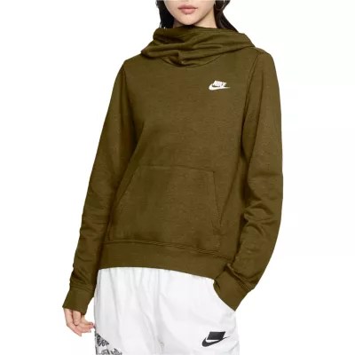 Nike Womens Cowl Neck Long Sleeve Hoodie, Color Olive Flak White