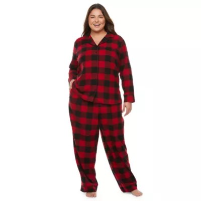North Pole Trading Co. Buffalo Plaid Womens Plus Long Sleeve 2pc. Pant
