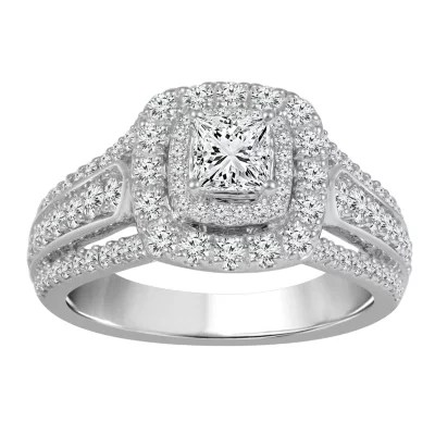 Womens 1 1/2 CT. T.W. Genuine White Diamond 14K White Gold Engagement