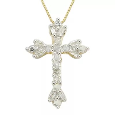 1/10 CT. T.W. Diamond Floral Cross Pendant Necklace JCPenney