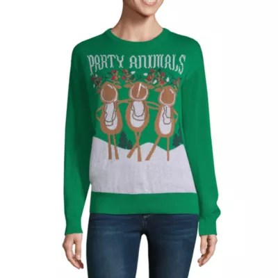 City StreetsJuniors Ugly Christmas Sweater Womens Crew Neck Long