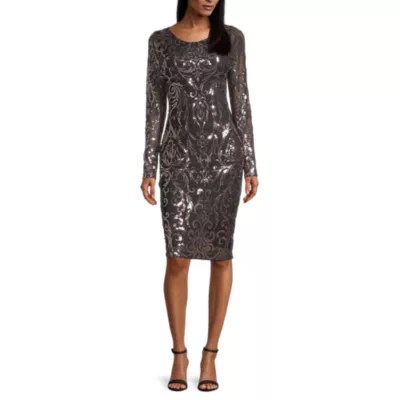Premier Amour Long Sleeve Sequin Sheath Dress
