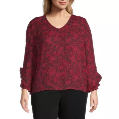 WorthingtonPlus Womens V Neck Long Sleeve Blouse JCPenney