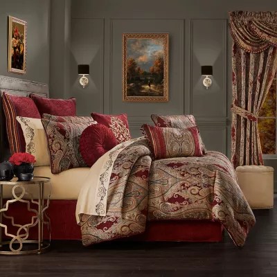 Queen Street 4pc. Damask + Scroll Comforter Set, Color Red