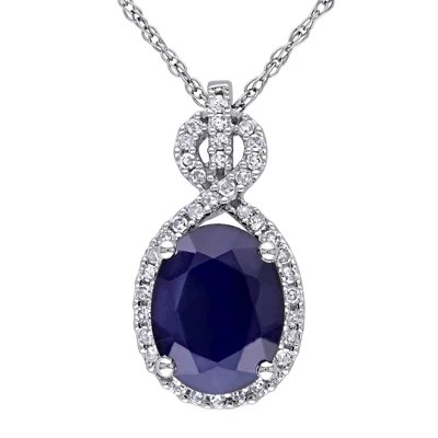 Genuine Sapphire and 1/6 CT. T.W. Diamond Pendant Necklace, Color Blue