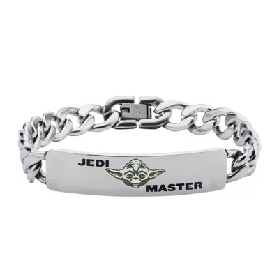 Mens Star Wars Yoda Jedi Master ID Stainless Steel Curb Bracelet, Color