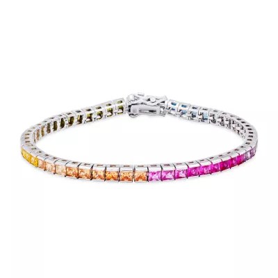 DiamonArt® Rainbow Cubic Zirconia Sterling Silver 7.25 Inch Tennis