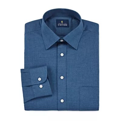 Stafford Mens Travel EasyCare Broadcloth Stretch Fitted Dress Shirt