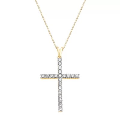 Womens 1 CT. T.W. Genuine White Diamond 10K Gold Cross Pendant Necklace