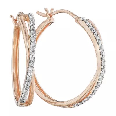 1/10 CT. T.W. Diamond 14K Rose Gold Over Sterling Silver XHoop