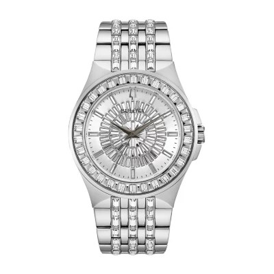 Bulova Phantom Mens Crystal Accent Silver Tone Stainless Steel Bracelet