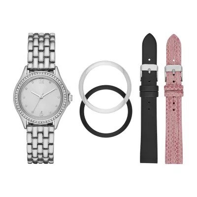Mixit Womens Crystal Accent Silver Tone 5pc. Watch Boxed