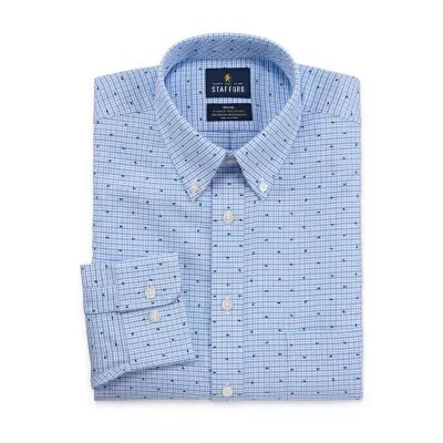 Stafford Mens Wrinkle Free Oxford Button Down Collar Fitted Dress Shirt