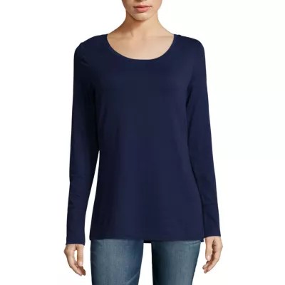 ana Long Sleeve Crew Neck T Shirt Womens JCPenney