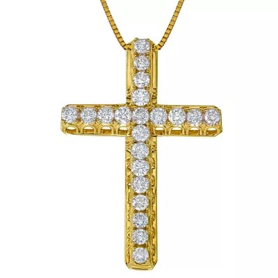 Womens 1/2 CT. T.W. Genuine White Diamond 14K Gold Cross Pendant