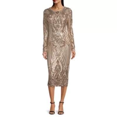 Premier Amour Long Sleeve Sequin Sheath Dress