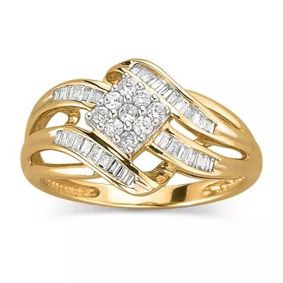 1/3 CT. T.W. Diamond 10K Gold Swirl Cocktail Ring, Color Yellow Gold
