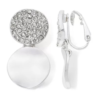 Liz Claiborne® Crystal SilverTone ClipOn Earrings, Color White