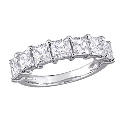 Womens Lab Created White Moissanite 10K White Gold Eternity Engagement