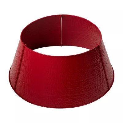Glitzhome 26" Red Hammered Metal Christmas Tree Collar, Color Red