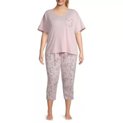 Liz Claiborne WomensPlus 2pc. Short Sleeve Scoop Neck Capri Pajama