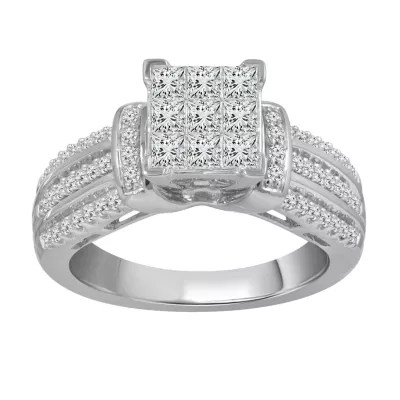 Womens 1 CT. T.W. Genuine White Diamond 10K White Gold Engagement Ring