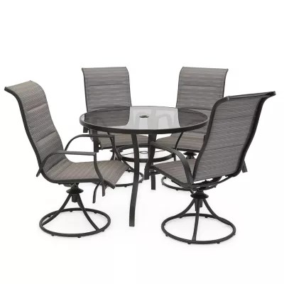 Outdoor Oasis 5Pc Melbourne Round Glass Table with Swivel Chairs Patio