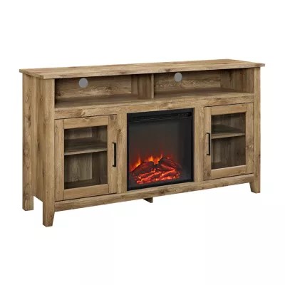 58" Wood Highboy Electric Fireplace Media Console TV Stand