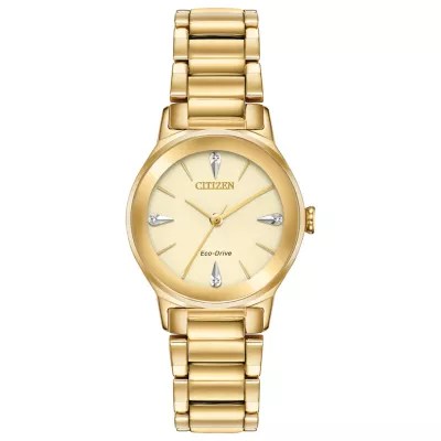 Citizen Axiom Womens Diamond Accent Gold Tone Stainless Steel Bracelet