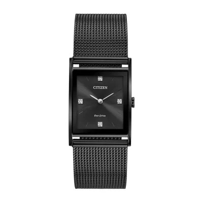 Citizen Axiom Mens Diamond Accent Black Stainless Steel Bracelet Watch