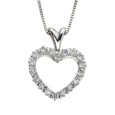 Womens 1/2 CT. T.W. Genuine White Diamond 10K Gold Heart Pendant