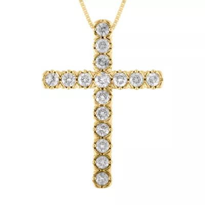 Womens 1/2 CT. T.W. Genuine White Diamond 10K Gold Cross Pendant
