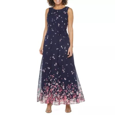 R & K Originals Sleeveless Floral Maxi Dress, Color Navy Coral JCPenney
