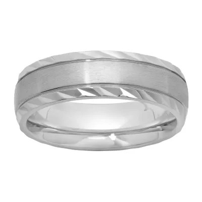 Stainless Steel DiamondCut Ring Mens Band, Color White JCPenney