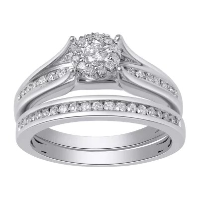 Womens 1/2 CT. T.W. Genuine White Diamond 14K White Gold Bridal Set