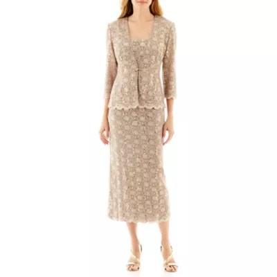 R&M Collection 3/4 Sleeve Sequin Lace Jacket Dress JCPenney