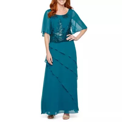 Maya Brooke Short Flutter Sleeve Embroidered Evening Gown JCPenney