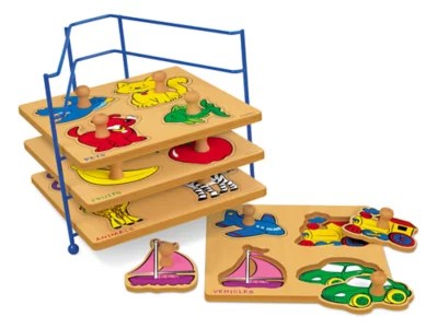Wooden Knob Puzzle Family Members Shapes Children Toddler Learning Toy Gift