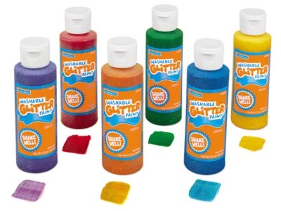 Washable Glitter Tempera Paint 4Ounce Bottles Set of 6 at
