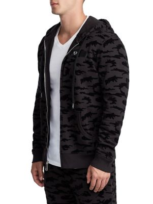 MENS FLOCKED CAMO ZIP UP HOODIE