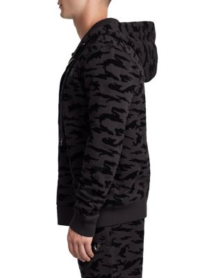 MENS FLOCKED CAMO ZIP UP HOODIE